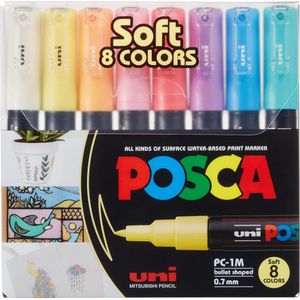 Posca - PC1MC - Extra Fine Bullet Tip Pen - Soft Colors, 8 pc