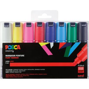 Uni POSCA paintmarker PC-8K, 8 mm, etui van 8 stuks in geassorteerde kleuren