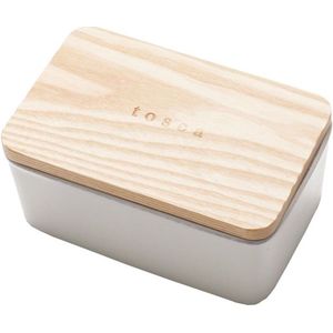 Yamazaki 3098 TOSCA Butter Dish Large, white, Ceramic / Wood, 15.5 x 10 x 7 cm