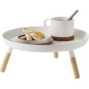 Yamazaki 5564 PLAIN Tray with Legs, white, Steel/Wood, 32 x 32 x 13 cm