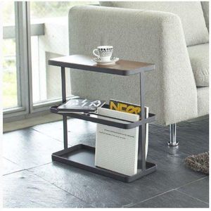 Yamazaki 6707 TOWER Side Table, black, Steel/Wood, 48 x 18 x 44 cm
