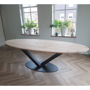 Jason's WOOD - Ovale eettafel met V-poot op ovale voetplaat 220 x 100