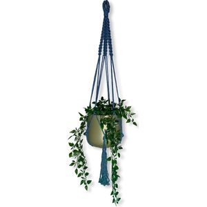 Plantenhanger 'Jazzy' Petrol Blauw - 100 cm - Katoen - Let op: Excl. Pot - Macramé - Handgemaakt in Nederland - Inclusief Verzendkosten