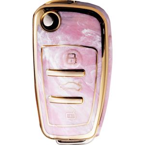 Zachte TPU Sleutelcover - Sleutelhoesje Geschikt voor Audi A1 / A3 / A5 / A6 / Q3 / Q5 / S3 / S5 / RS - Marmer Roze Goud - Sleutel Hoesje Cover - Auto Accessoires