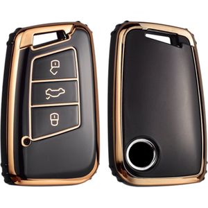 Zachte TPU Sleutelcover - Zwart & Goud - Sleutelhoesje Geschikt voor Volkswagen Passat / Arteon / Skoda Kodiaq / Superb / Seat - Sleutel Hoesje Cover - Auto Accessoires