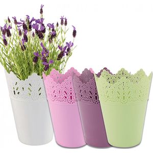 Bloempot - plantenpot - set van 4 - kunststof - frisse kleuren - 14,5cm breed en 18,5 cm hoog