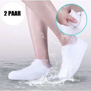 Siliconen overschoenen tegen de regen - Wit Laag - Herbruikbare waterdichte covers - Sneaker en schoen beschermers - antislip - 2 paar - Large