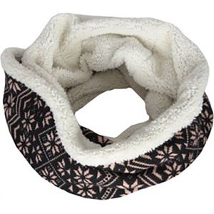 Fleece Colsjaal Dames - Noors bloemenmotief - Zwart/Roze - Infinity Scarf