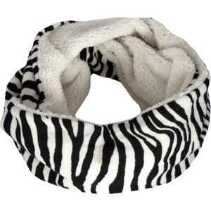 Fleece Colsjaal Dames - Zebra - Zwart/Wit - Infinity Scarf