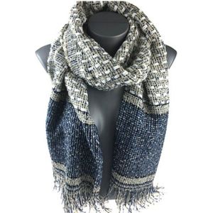 Winter Sjaal – Zacht en warm breisel - 180x60 cm - Unisex - Blauw/Creme