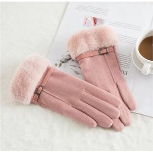 Handschoenen Dames – touchscreen Tip - Fleece en Imitatie suede - Roze - One size