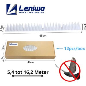 Leniwa Antiklimstrip Wit - 5,40 tot 16,20 meter - Duivenpinnen - Scherpe punten - Vogelverjager - Anti klim Strip - 12 x 45cm - Anti katten strip - Vogelpinnen - Vogelschroot - Antiklimstrips - Duivenverjager