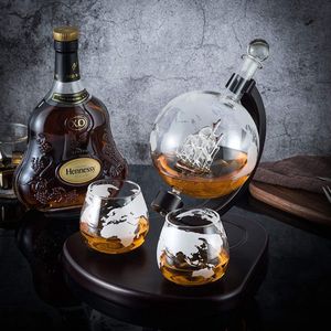 karaf / crystal glass / Set for Whisky Glasses - BarCraft Grinded glass decanter for whiskey and brandy