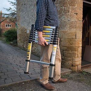 aluminium telescopische ladder, inklapbaar, uittrekbare ladder met stabilisator, hoogwaardige vouwladder en opvouwbare aluminium ladder, 2.6m