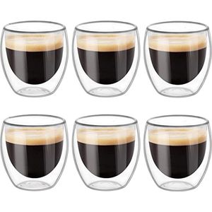 Dubbelwandige latte macchiato-glazen, koffieglas, theeglazen - mokkakopjes , Koffiekopjes , espressokopjes - kopjes - Cappuccino kopjes Set of 6, 80 ml,