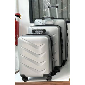 Kofferset 3 delig - ABS koffers - TSA slot met wielen - Trollyset - Handbagage - 360 graden wielen - Lichtgewicht- Cijferslot - 3 stuks - Grijs