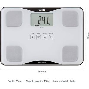 TANITA BC718SWH36 Body Composition Monitor, Ultradun Glas wit