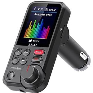 AKAI Bluetooth 5.0 transmitter voor de auto, 1,8 inch LCD-kleurendisplay, USB C met QC 3.0 18 W + USB A 5V/1A, geen ombouw nodig, vervangt ontbrekende AUX en Bluetooth