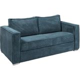 LORETO - Driezits express slaapbank van ribfluweel - Blauw - Zachtheid en comfort gegarandeerd