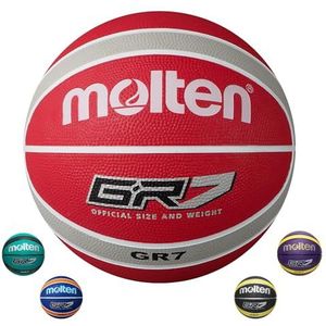 Molten GR Basketbal, Binnen/buiten, Premium Rubber, Maat 7, Impact Kleur Rood/Wit/Zilver, Geschikt voor Jongens van 14 jaar & Volwassene (BGR7-WRS)