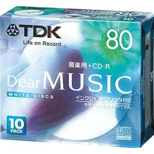 TDK Compact Disc CD-R voor Muziek ""Dear MUSIC"" 80min Wit Breed Inkjet Printable 10Pack 5mm Case CD-RDE80PWX10N (Japan Import)
