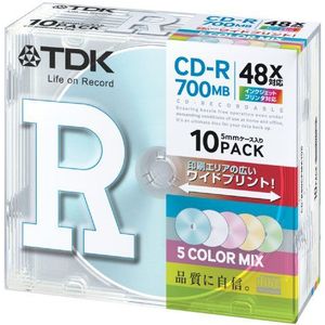 TDK Compact Disc CD-R voor data 700MB 48x Inkjet printable 5Color mix 10Pack 5mm behuizing CD-R80CPMX10B (Japan Import)