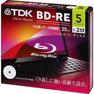 TDK BD-RE 25GB 2x Speed 5 Pack Herschrijfbare BluRay Blank Discs