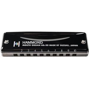 Suzuki HA20D Hammond diatonische mondharmonica in D, 10 gaten, zwart