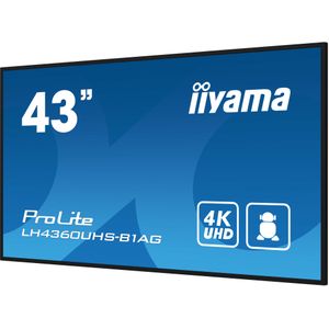 Iiyama Prolite LH4360UHS-B1AG 108cm 42.5"" Digital Signage Display VA LED Panel 4K UHD HDMI Audio-in USB2.0 RS-232c RJ45 mediaspeler Android 11 OS WiFi 24/7 zwart