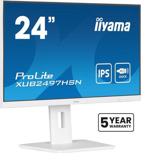 iiyama ProLite XUB2497HSN-W1 24 inch - Full HD - IPS - USB-Hub (2x) - in hoogte verstelbaar - USB-C Dock - wit