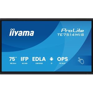 iiyama - ProLite TE7514MIS-B2AG - Monitor - Zwart - 75 Inch - 4K UHD