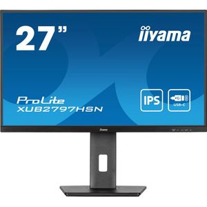 iiyama Prolite XUB2797HSN-B2 LED IPS-monitor 68,5 cm 27 inch Full HD 100Hz HDMI DP-in/Out DaisyChain USB3.2 USB-C Dock 65W LAN Slim-Line hoogteverstelling draaibaar AdaptiveSync zwart