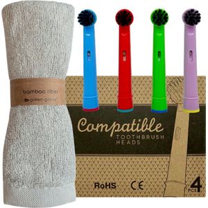 green-goose® 4 Duurzame Houtskool Oral B Kinder Opzetborstels + Gratis Bamboe Wasdoekje 26x26cm