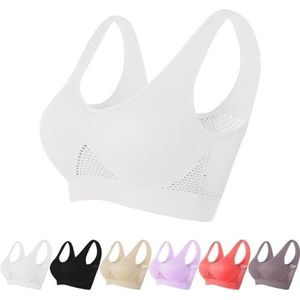 Breathable Cool Lift up Air Bra, Seamless Bras for Women, Comfortable Bras No Underwire Full coverage, Mesh Hole Sports Bra No Steel Ring (white,XL)
