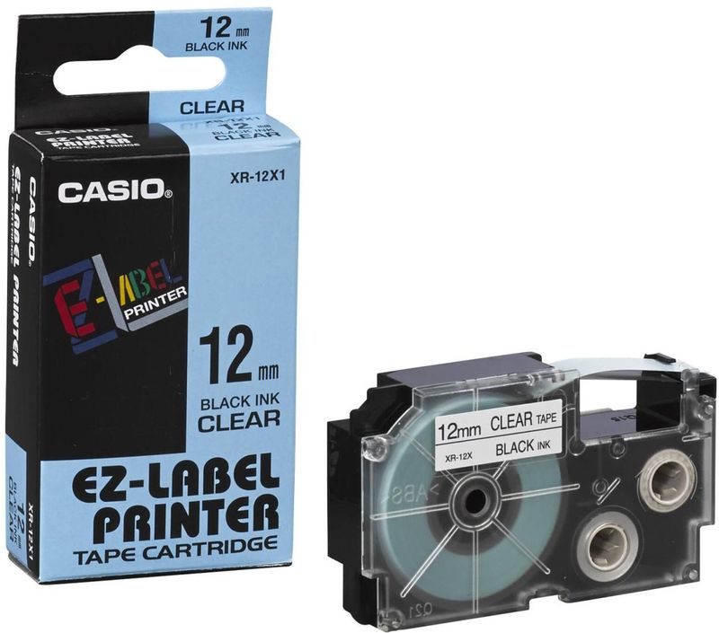 Casio XR-12X1 Labeltape Tapekleur: Transparant Tekstkleur: Zwart 12 mm 8 m