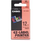 Casio XR-12RD1 Labeltape Tapekleur: Rood Tekstkleur: Zwart 12 mm 8 m