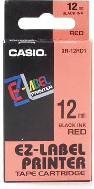 Casio XR-12RD1 Labeltape Tapekleur: Rood Tekstkleur: Zwart 12 mm 8 m