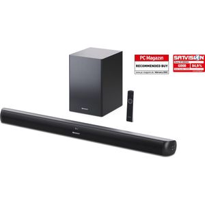 SHARP HTSBW202 2.1 Soundbar 200W (USB, Bluetooh, HDMI, optisch, AUX-in (3,5 mm), breedte: 92 cm), draadloze subwoofer, zwart