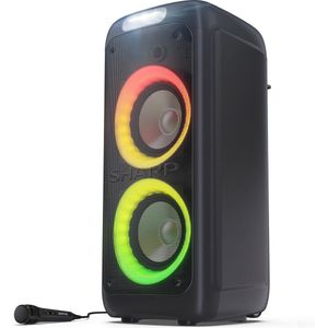SHARP PS949 Bluetooth Party Speaker (200 Watt, geïntegreerde batterij met 13 uur speeltijd, Super Bass, LED-lichteffecten, incl. microfoon), zwart