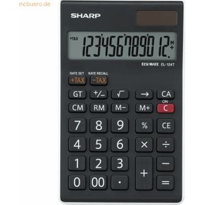 Sharp - Tischrechner EL-124TWH 96 x 12 x 152 mm (b x h x t) Solar-Energie Batterie schwarz