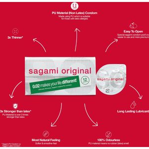Sagami Original 0.02, latexvrije condooms, ultradun (0.02mm wanddikte), geurloos en smaakloos, 1 x 6 stuks