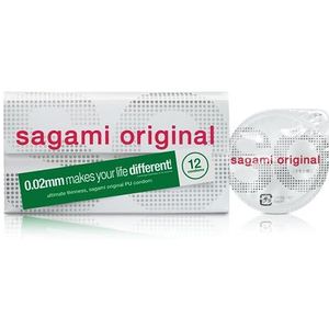 Sagami Original 0.02, latexvrije condooms, ultradun (0.02mm wanddikte), geurloos en smaakloos, 1 x 12 stuks