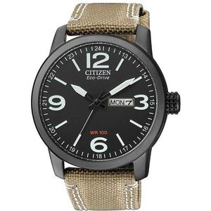 Citizen Heren analoog kwarts horloge met nylon armband BM8476-23EE, beige/zwart, Eén maat, Riemen.