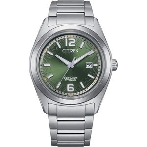 Citizen - Eco-Drive - Polshorloge - Zilver - Groen Wijzerplaat - Titanium Armband