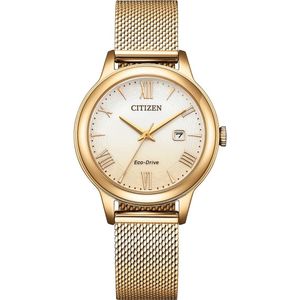 CITIZEN Eco-Drive dameshorloge op zonne-energie met roestvrijstalen meshband en datum in verschillende varianten, Meerkleurig, armband
