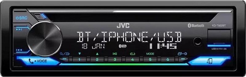 JVC KD-T922BT CD-Receiver, 1-DIN, mit Blutooth, Spotify, USB, AUX, Variable Farbbeleuchtung