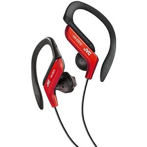 JVC HA-EB75-RN-U sporthoofdtelefoon met verstelbare haak, 5 standen, spatwaterdicht, sterk geluid met bas, 1,2 m, compatibel met smartphone, rood