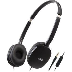 JVC HA-S160M-B Compacte opvouwbare platte hoofdtelefoon, trendy, glanzend, met aan/uit-schakelaar voor microfoon, ideaal voor thuiswerken en online seminars, zwart