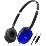 JVC HA-S160M-A - compacte opvouwbare platte hoofdtelefoon in briljante trendy kleur met aan/uit-schakelaar voor microfoon, ideaal voor thuiswerken en online seminars (blauw)