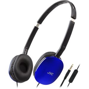 JVC HA-S160M-A Compacte opvouwbare platte hoofdtelefoon in trendy briljante kleur met aan/uit-schakelaar voor microfoon, ideaal voor thuiswerken en online seminars (blauw)